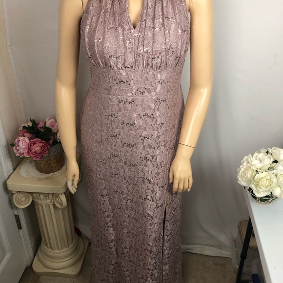 Oleg Cassini Lace Sequin Sleeveless Long Maxi Formal Evening Wedding Guest Dress - Picture 13 of 16